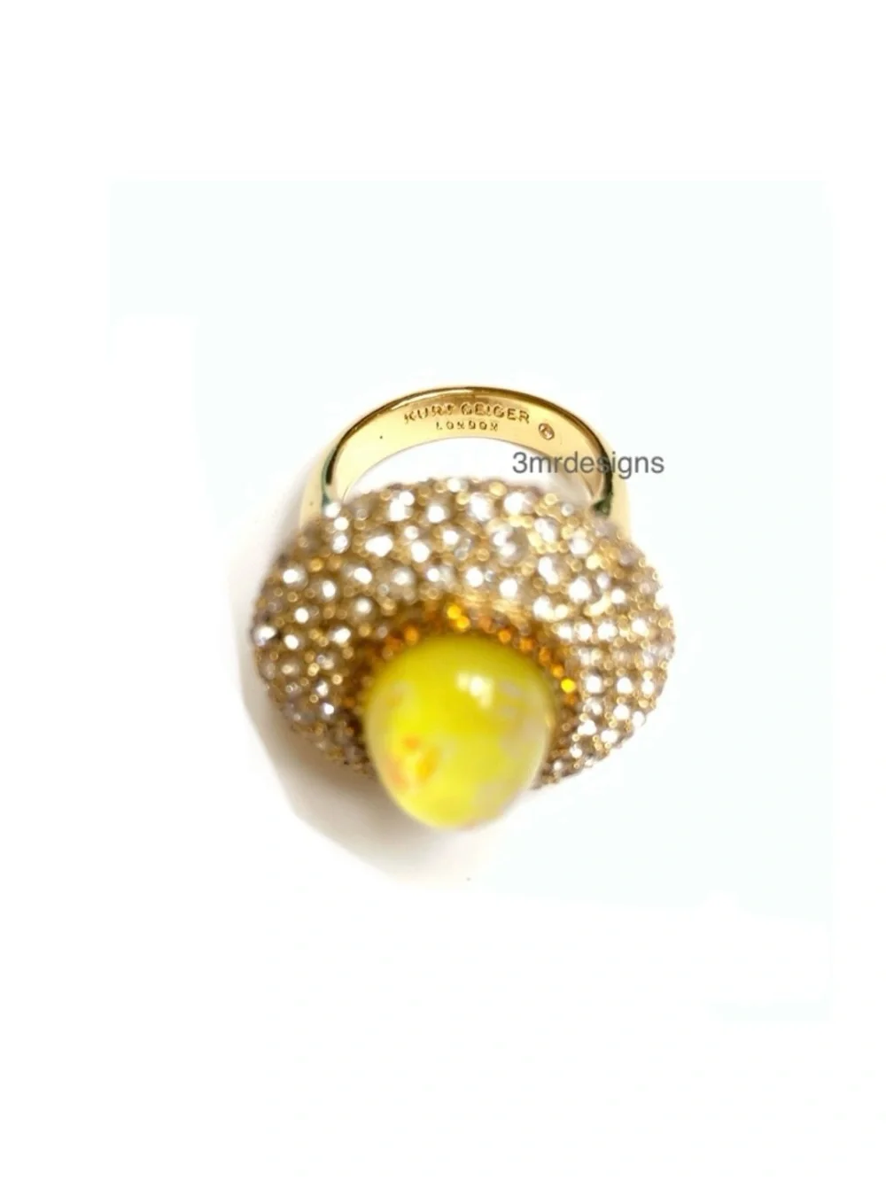 NIB KURT GEIGER Yellow Opalescent Dome Gem Gold Tone Glass Crystals Ring